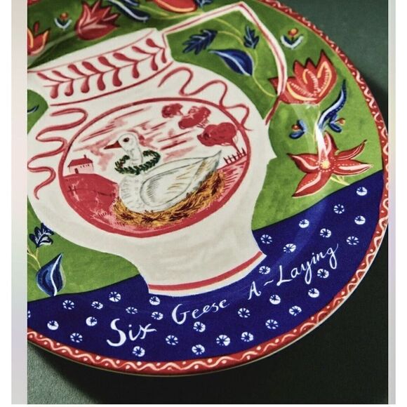 Anthropologie Emily Maude Twelve 12 Days Christmas Plate 6 Geese a Laying NEW - Picture 2 of 3